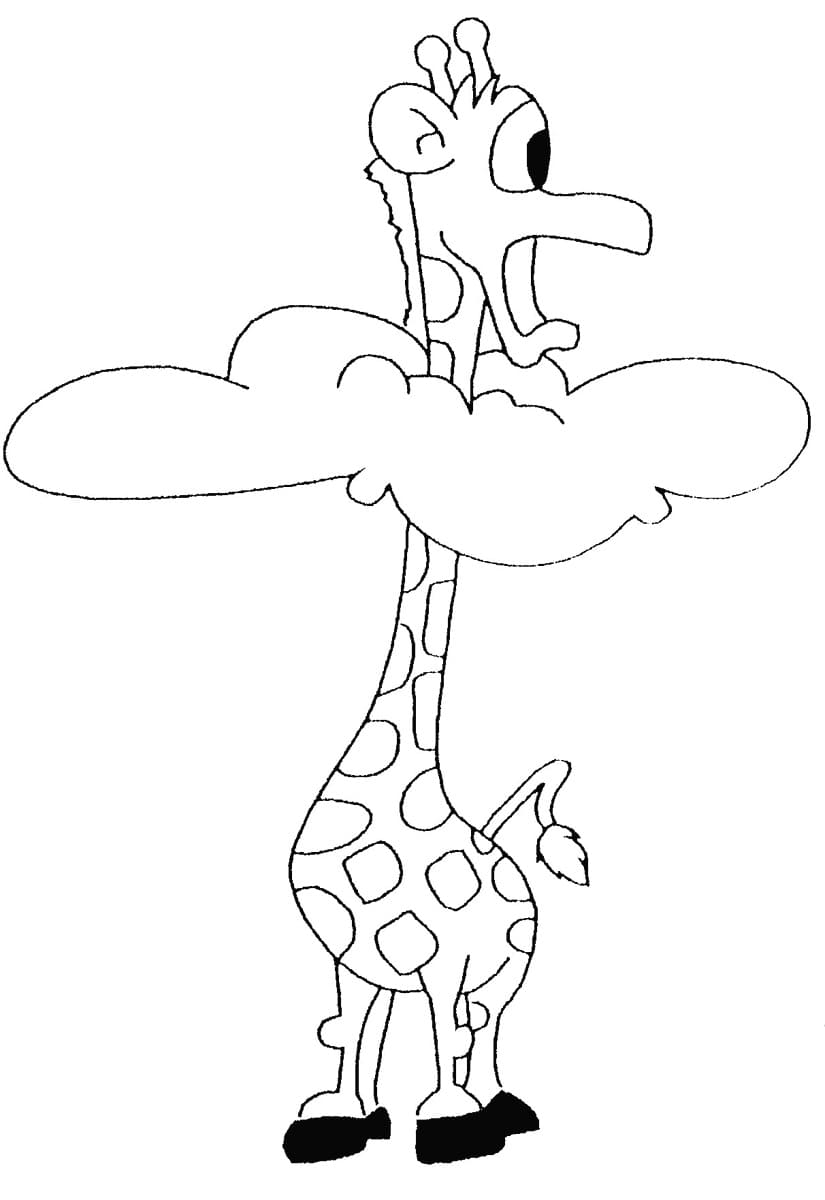 Desenho de Girafa e Nuvem para Colorir