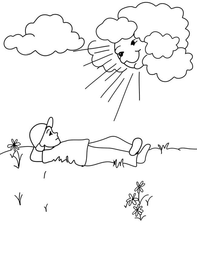 Desenho de Menino e Nuvem para Colorir