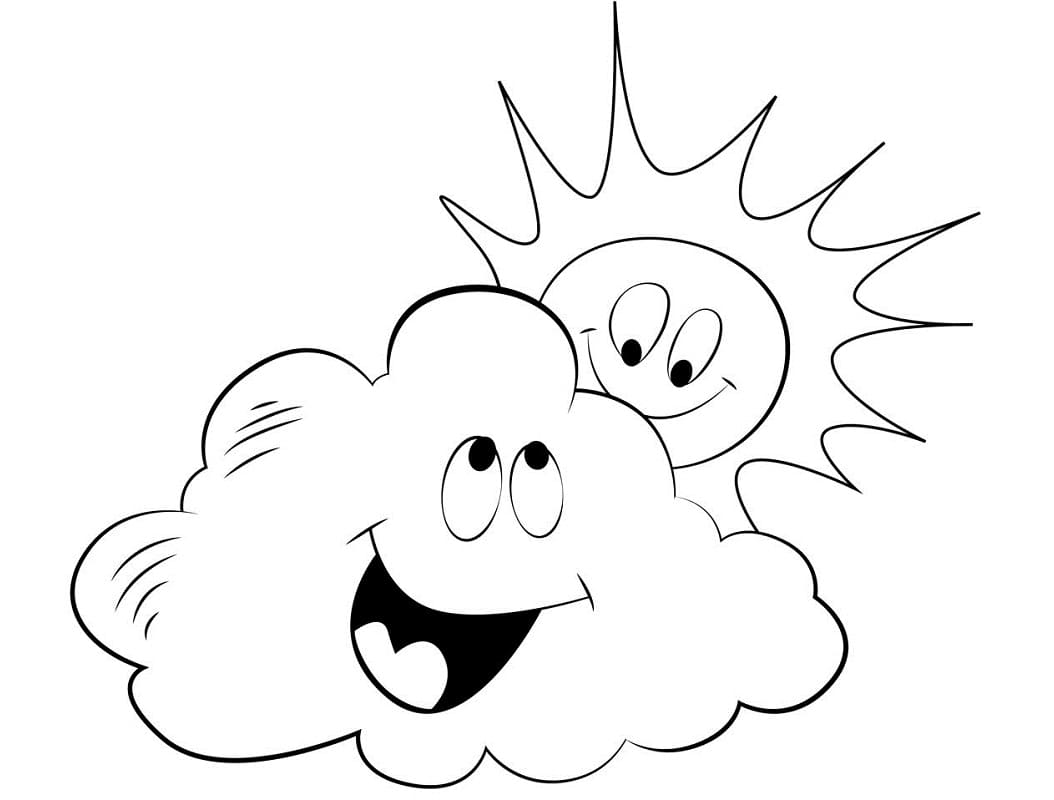 Desenho de Sol e Nuvem Felizes para Colorir