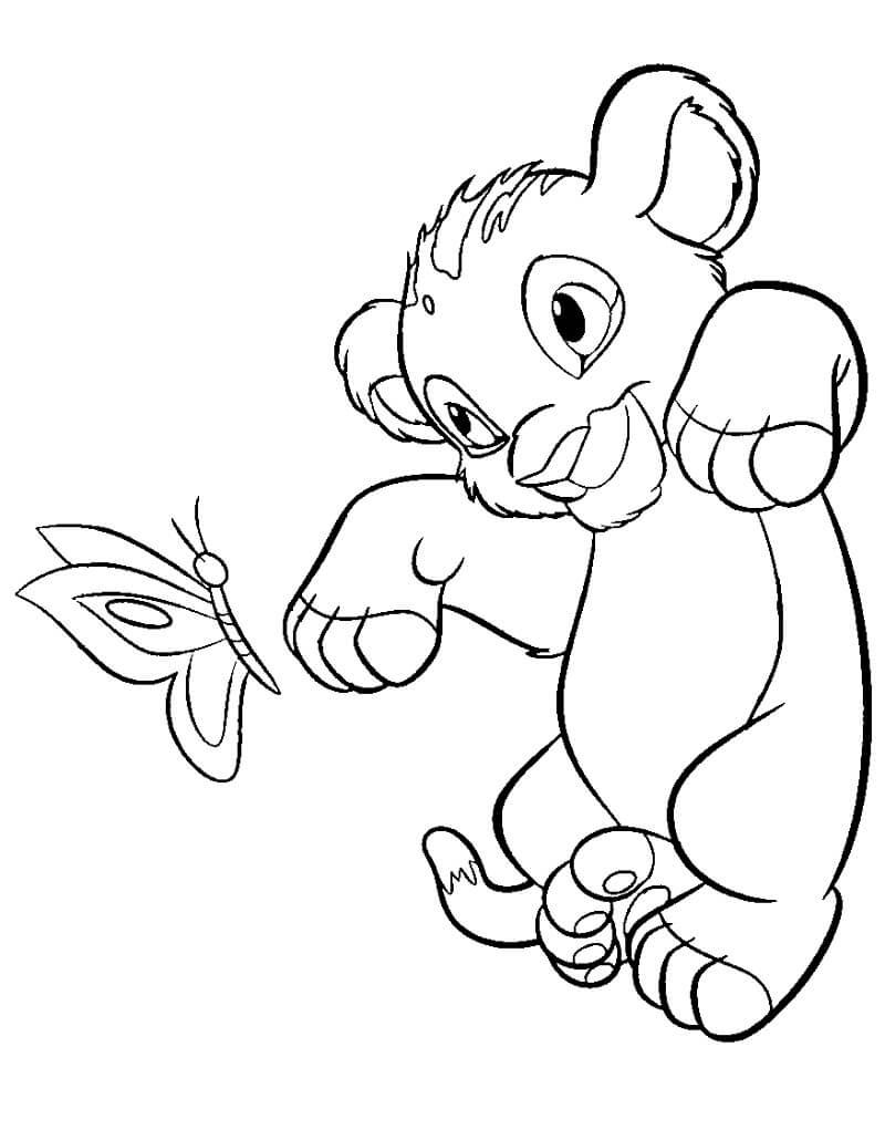 Desenho de Simba e Borboleta Rei Leaopara Colorir