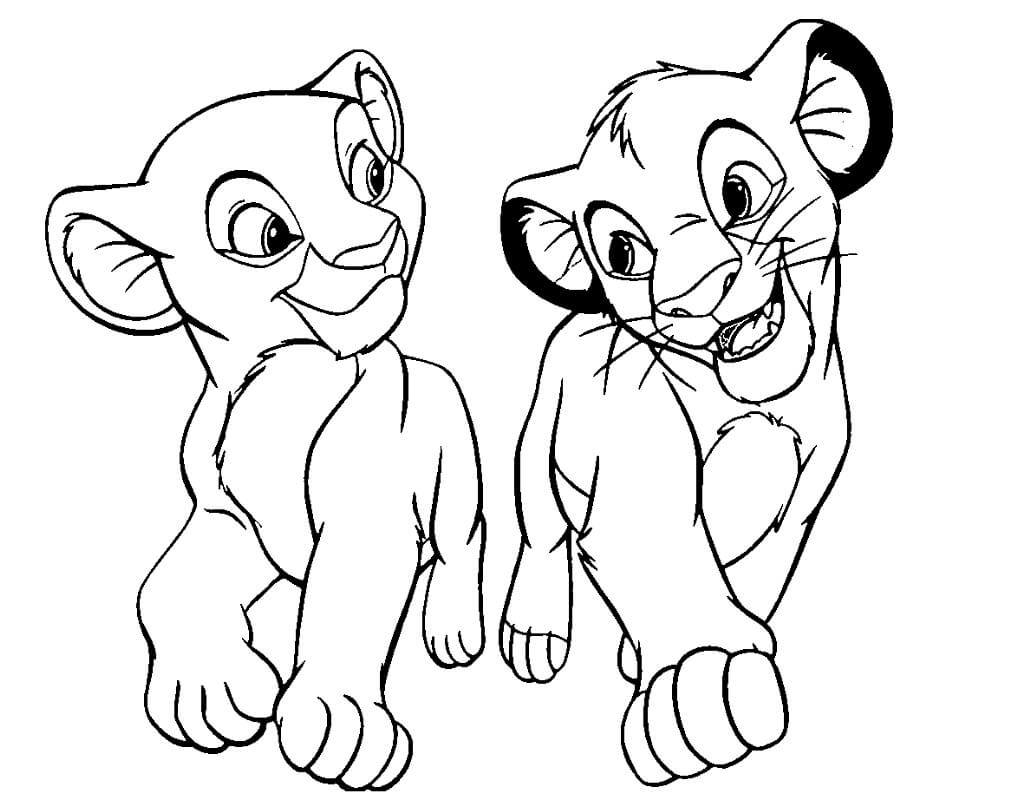 Desenho de Simba e Nala Rei Leão para Colorir