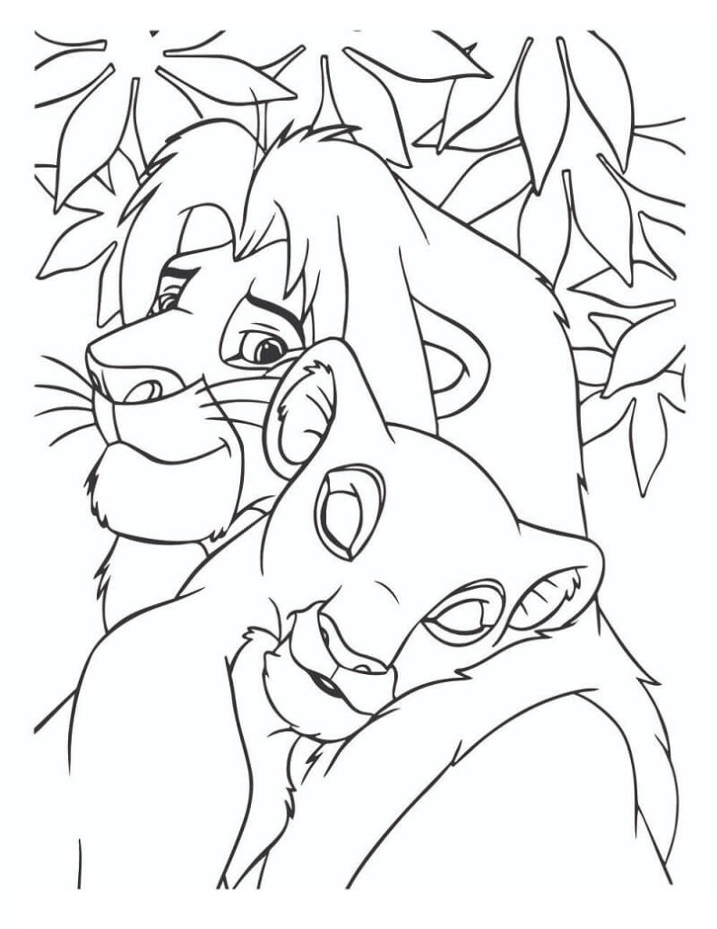Desenho Imprimivel de Simba e Nala para Colorir