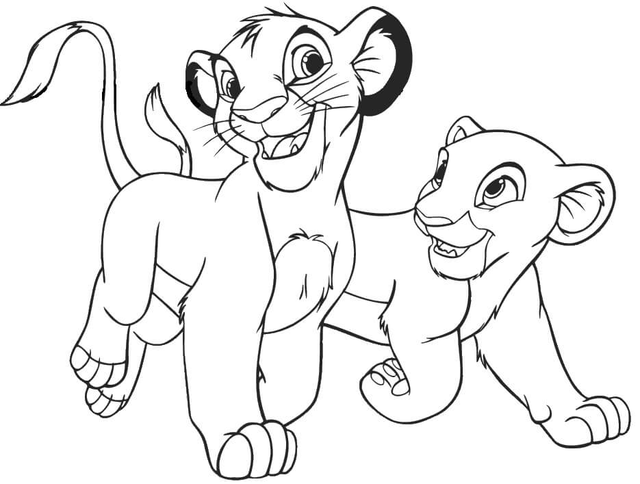Desenho Simba e Nala para Colorir