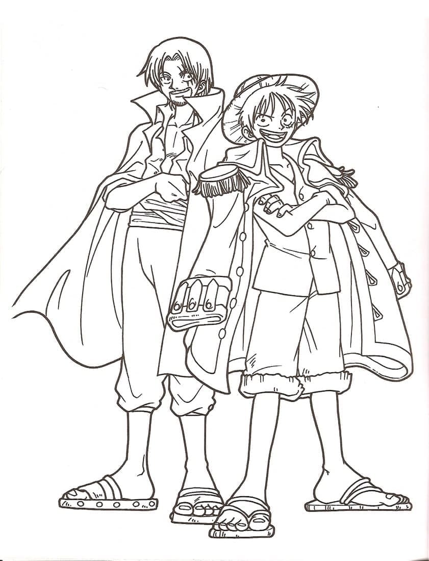 Desenho de Shanks e Luffy de One Piece para Colorir