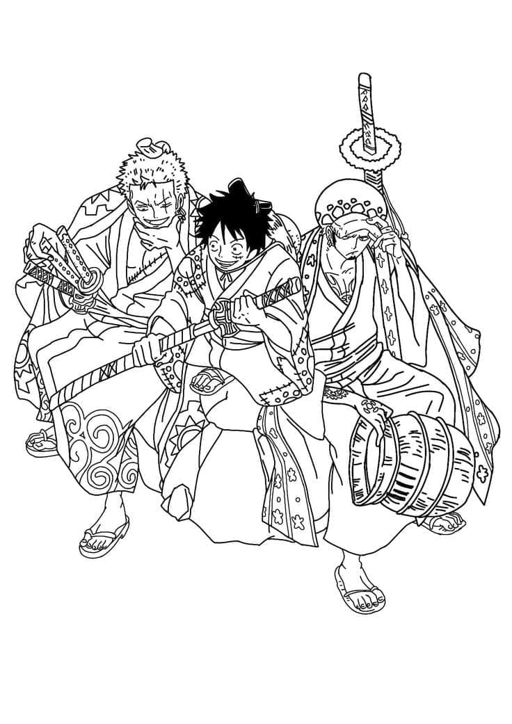 Desenho de Zoro Luffy e Law para Colorir