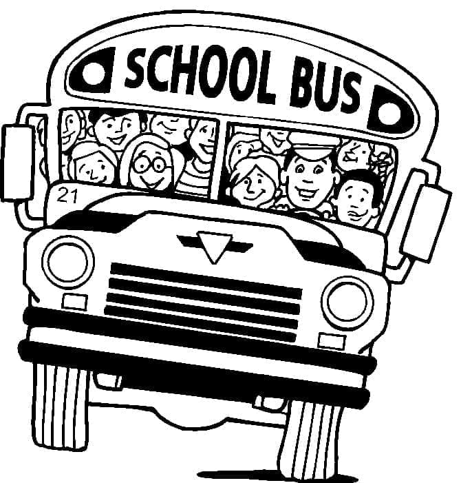 Desenho de Estudantes no Ônibus Escolar para Colorir