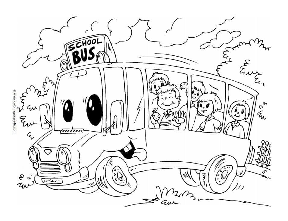 Desenho de Ônibus Escolar Animado para Colorir