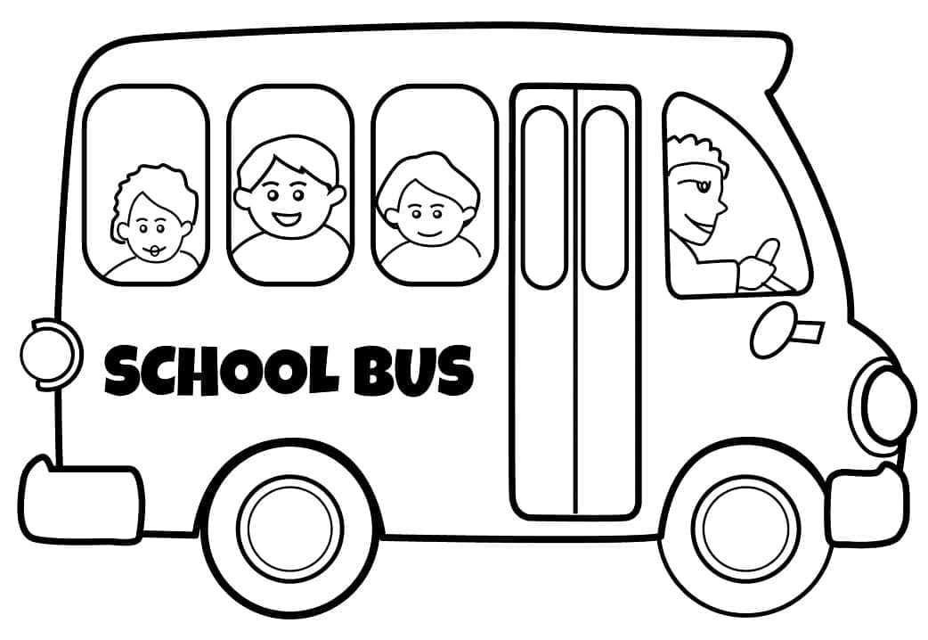 Desenho de Ônibus Escolar Feliz para Colorir