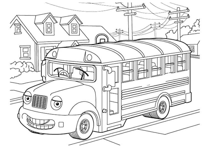 Desenho de Ônibus Escolar de Desenho Animado para Colorir