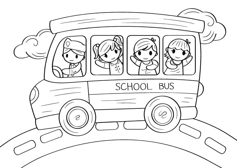 Desenho de um Ônibus Escolar Fofo para Colorir