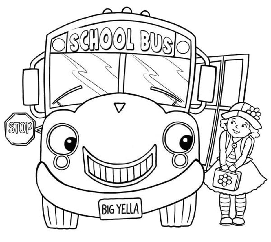Desenho de um Ônibus Escolar de Desenho Animado para Colorir