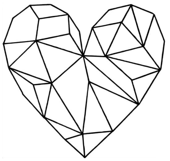 Desenho de Coração de Origami para Colorir