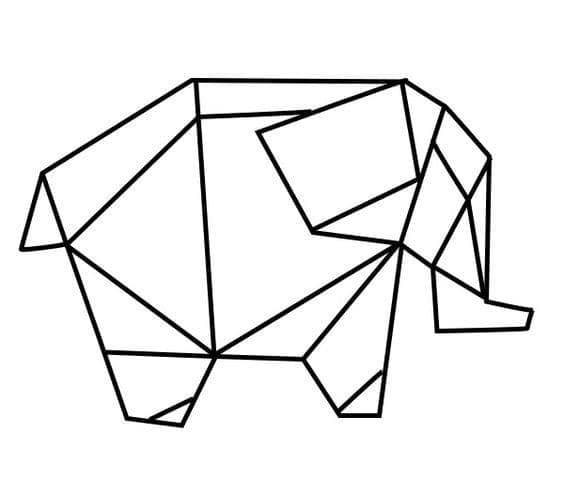 Desenho de Elefante de Origami para Colorir