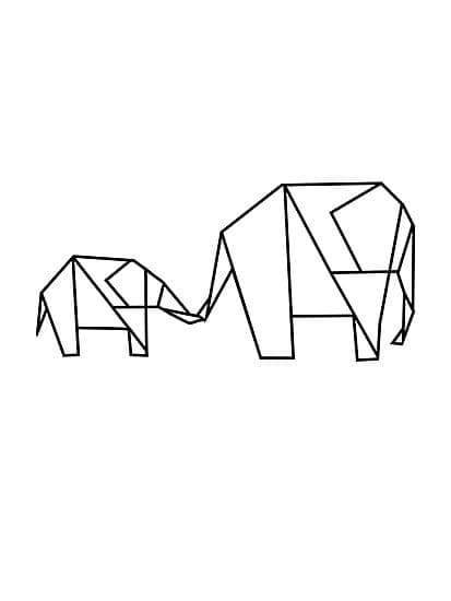 Desenho de Elefantes de Origami para Colorir