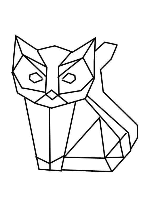 Desenho de Gato de Origami para Colorir