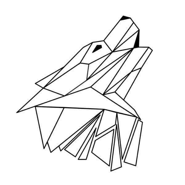 Desenho de Lobo de Origami para Colorir