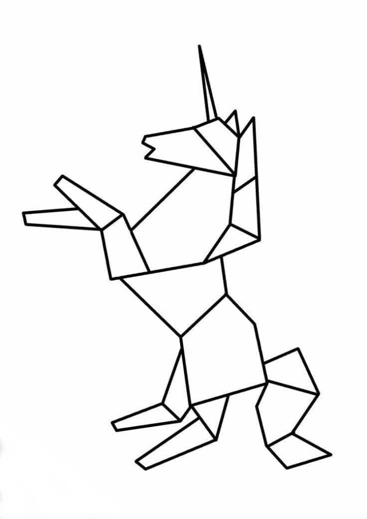 Desenho de Origami Unicórnio para Colorir