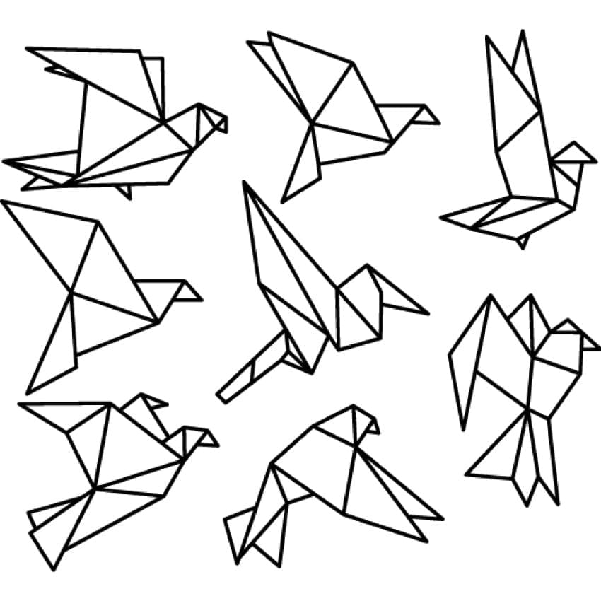 Desenho de Pássaros de Origami para Colorir