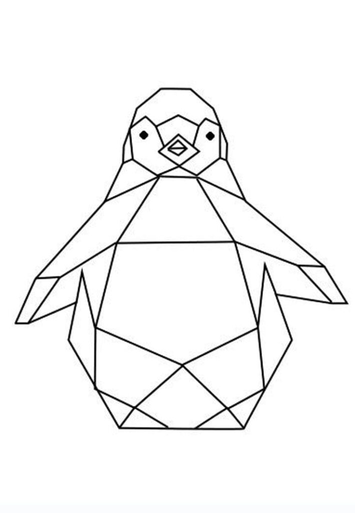 Desenho de Pinguim de Origami para Colorir