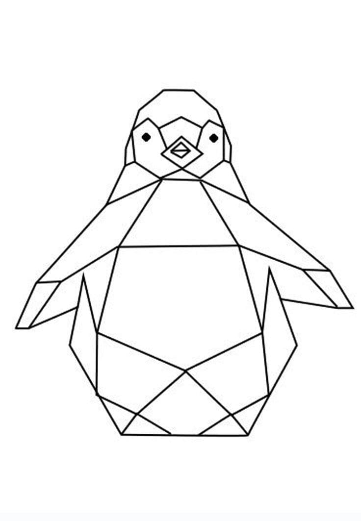 Desenho de Pinguim de Origami para Colorir