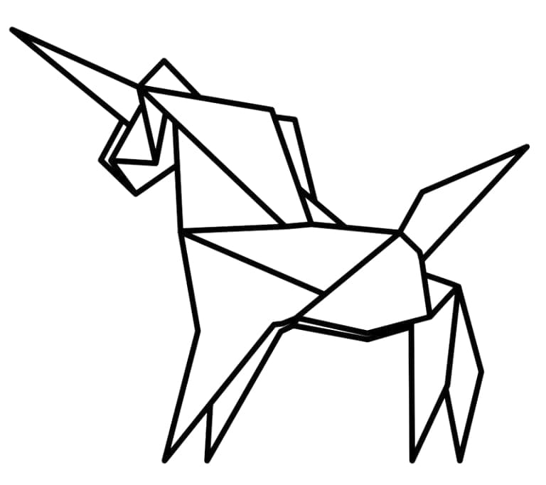 Desenho de Unicórnio Origami para Colorir