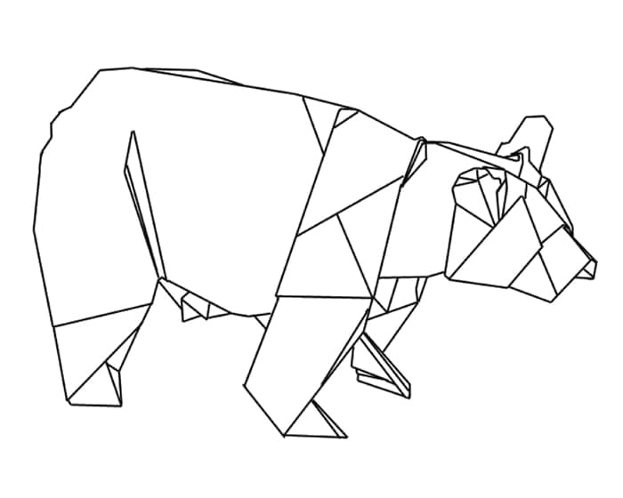 Desenho de Urso de Origami para Colorir