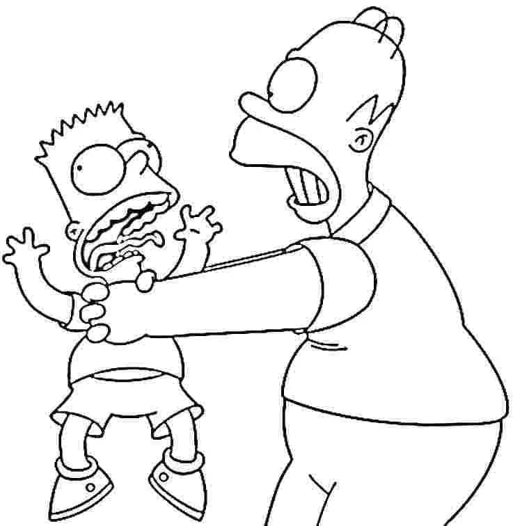Desenho de Homer Estrangulá Bart para Colorir