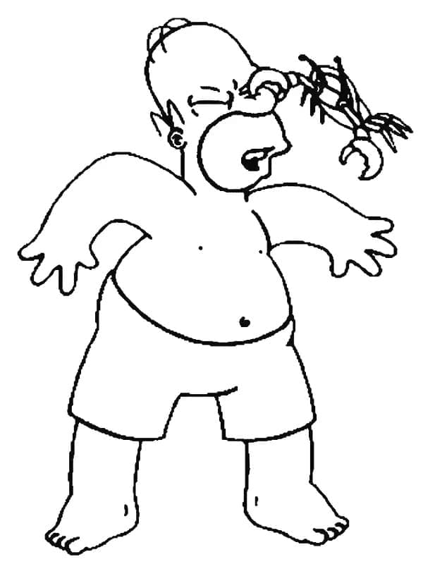 Desenho de Homer Simpson com Caranguejo para Colorir