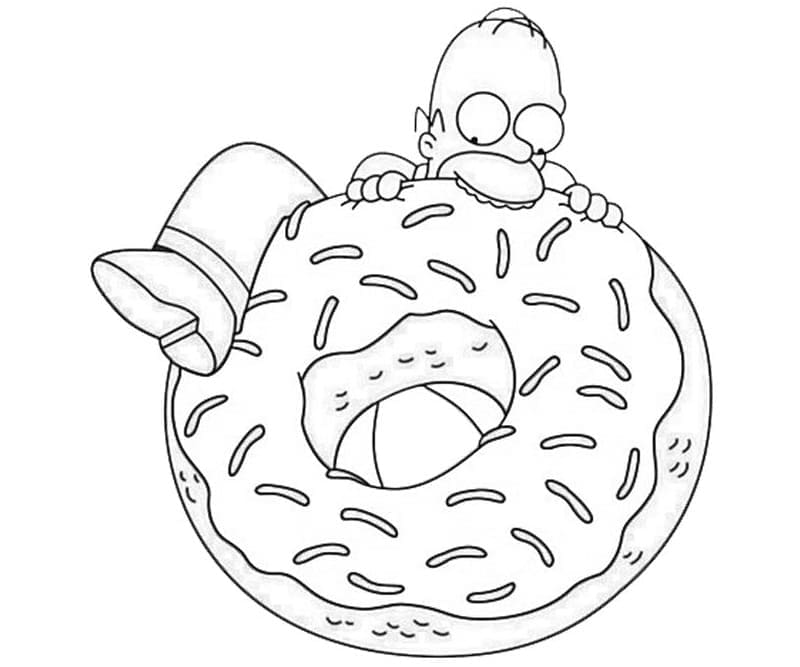 Desenho de Homer Simpson com Donut para Colorir
