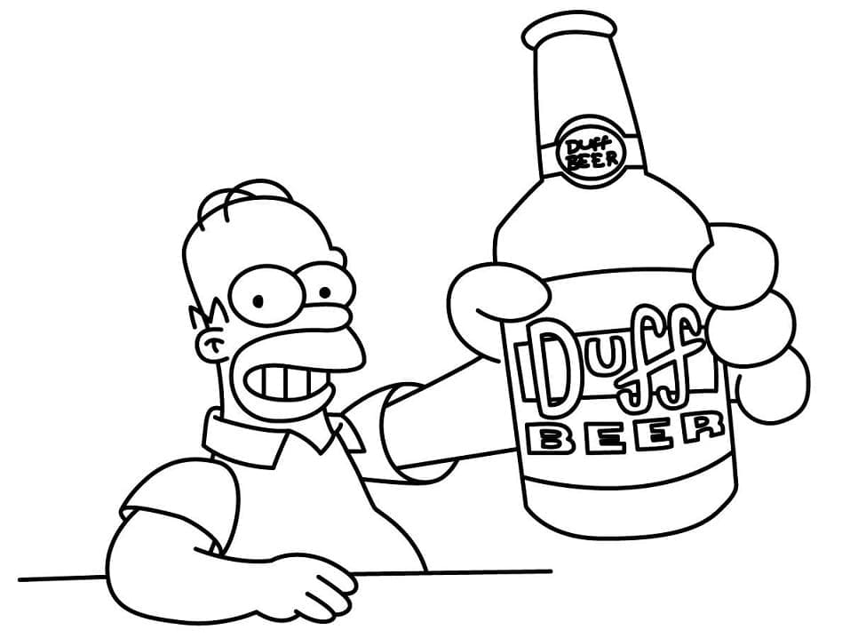 Desenho de Homer Simpson com Garrafa de Cerveja para Colorir