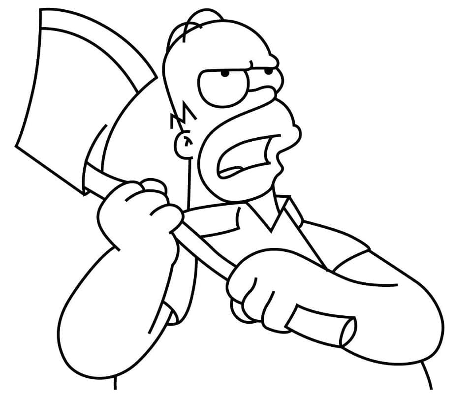 Desenho de Homer Simpson com Machado para Colorir