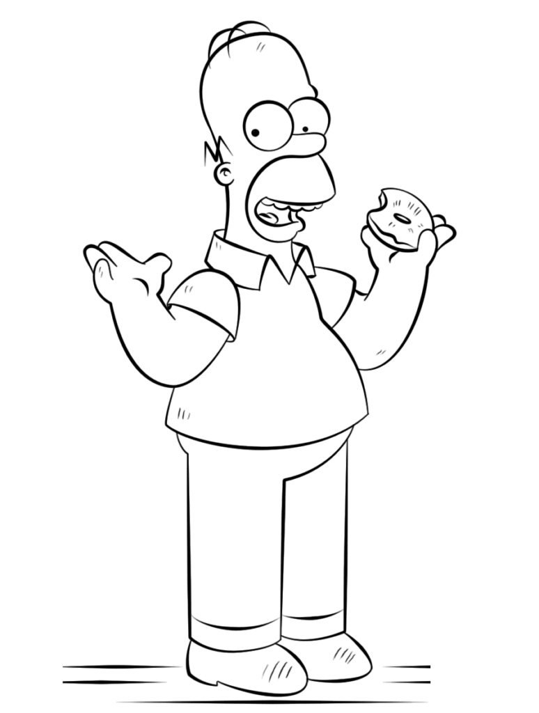 Desenho de Homer Simpson Comendo Donut para Colorir