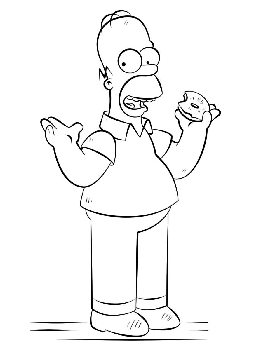 Desenho de Homer Simpson Comendo Donut para Colorir
