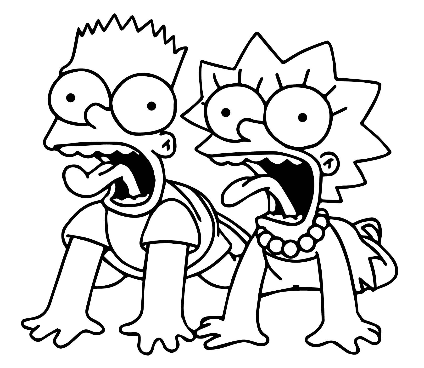 Desenho do Bart e Lisa Gritando para Imprimir e Pintar