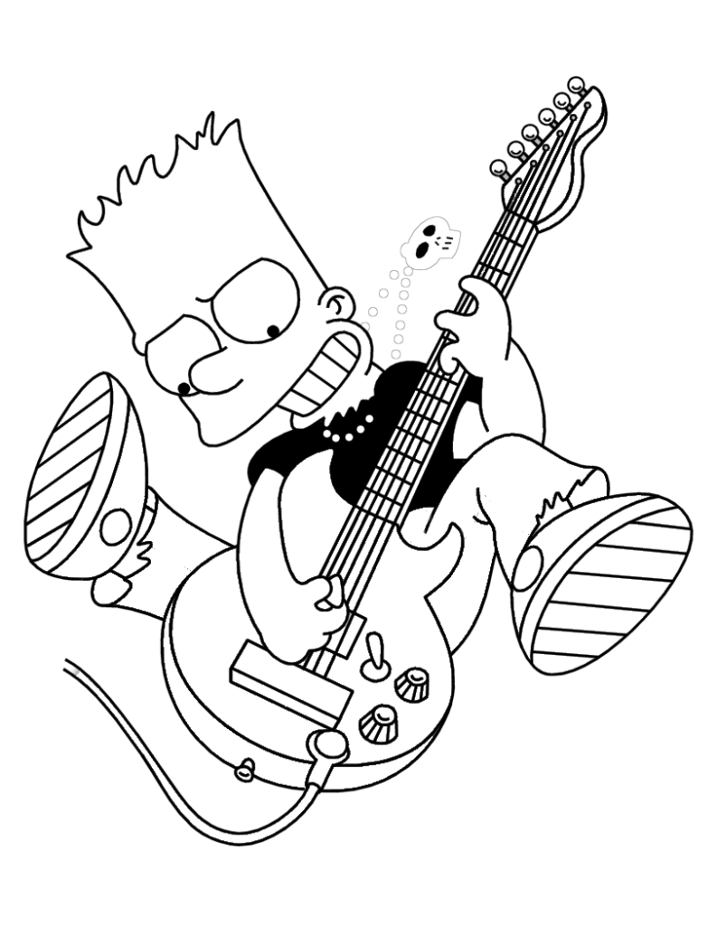 Desenho do Bart Tocando Guitarra para Colorir