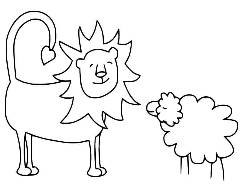Desenho de Leão e Ovelha para Colorir