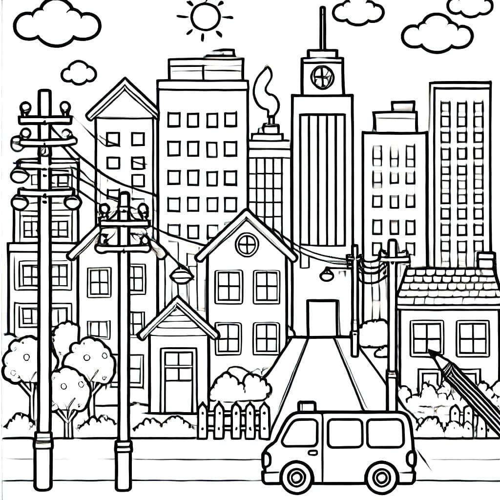 Desenho de Bela Paisagem Urbana para Colorir