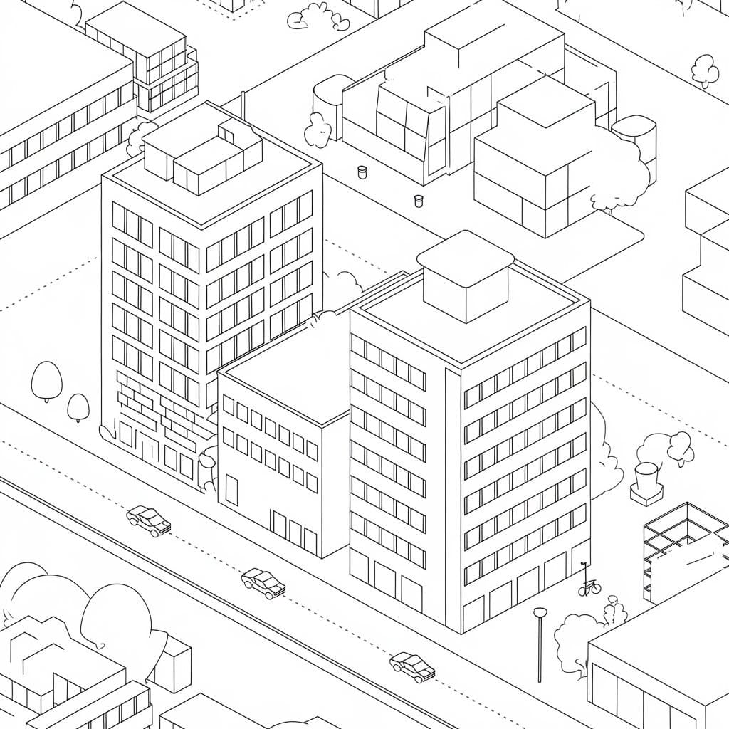 Desenho de Imagem de Paisagem Urbana para Colorir