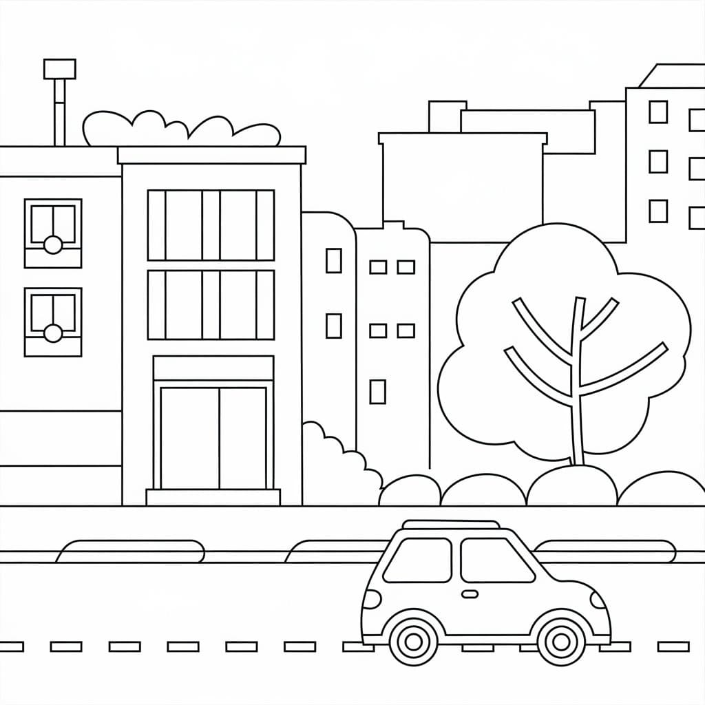 Desenho de Paisagem Urbana Fácil para Colorir