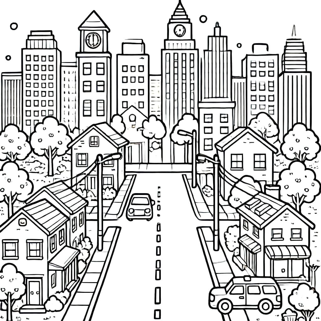Desenho de Paisagem Urbana Imprimivel Grátis para Colorir