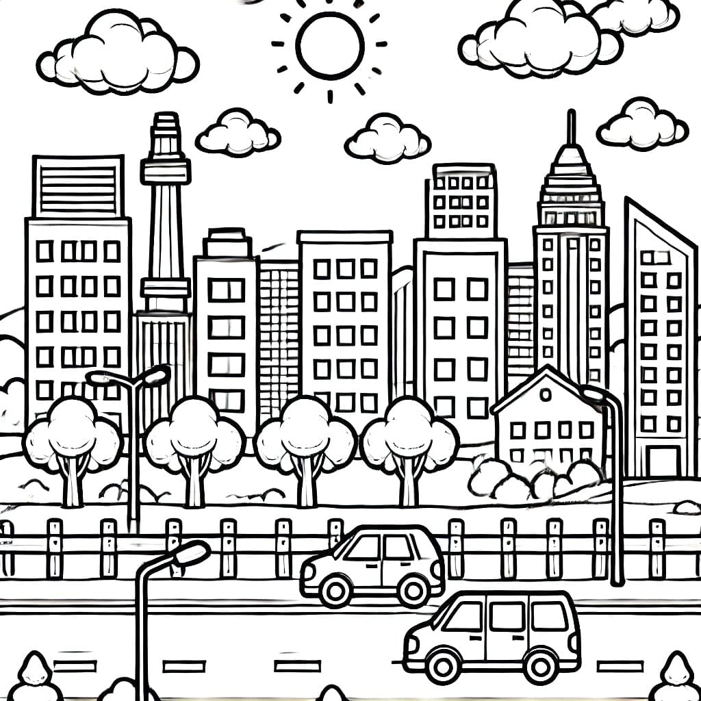 Desenho de Paisagem Urbana Imprimivel para Colorir