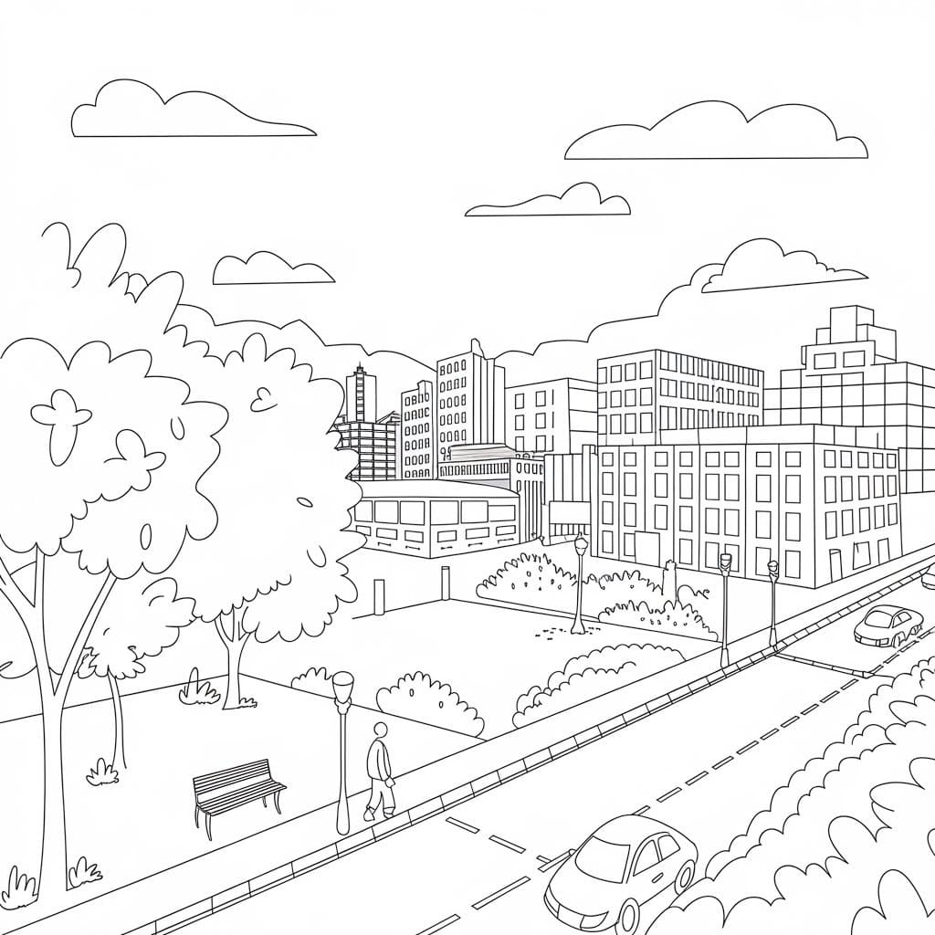 Desenho de Paisagem Urbana para Crianças de 1 Ano para Colorir