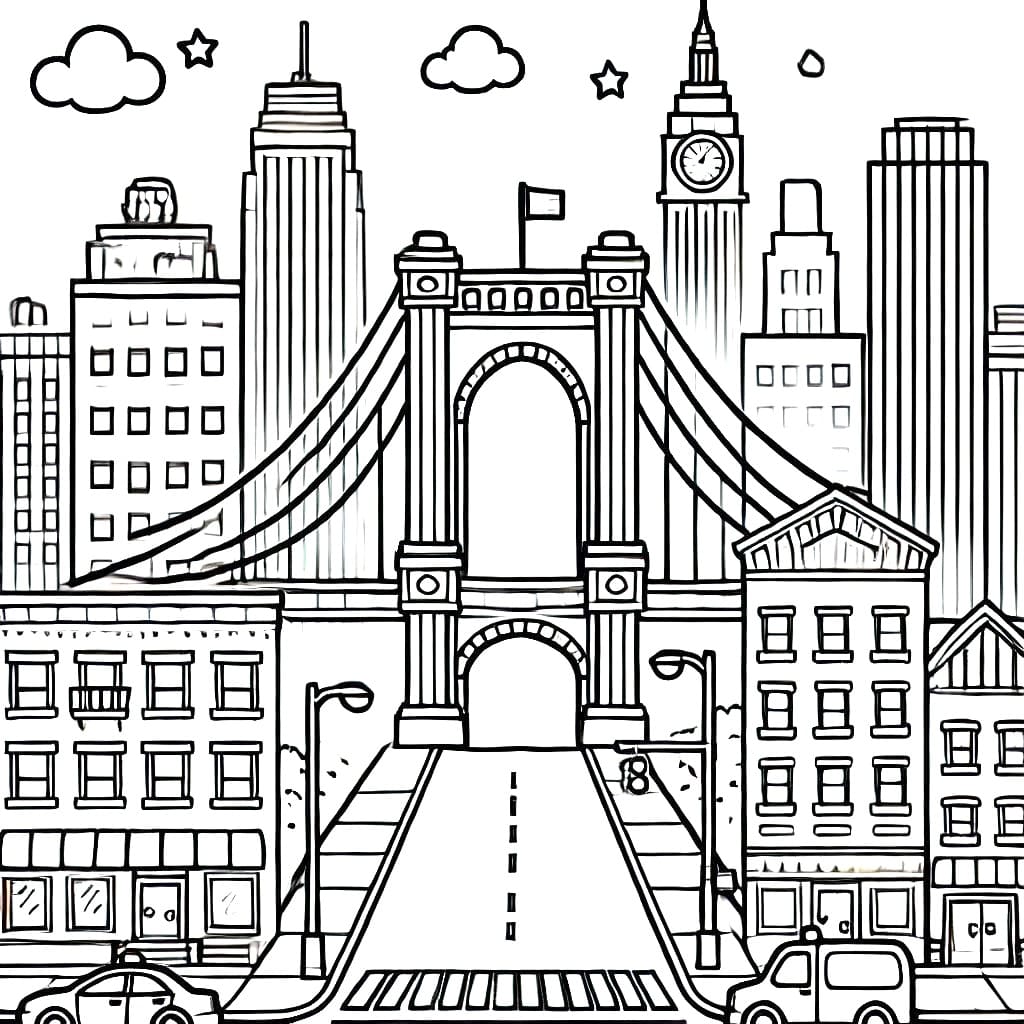 Desenho de Paisagem Urbana para Crianças de 2 Ano para Colorir
