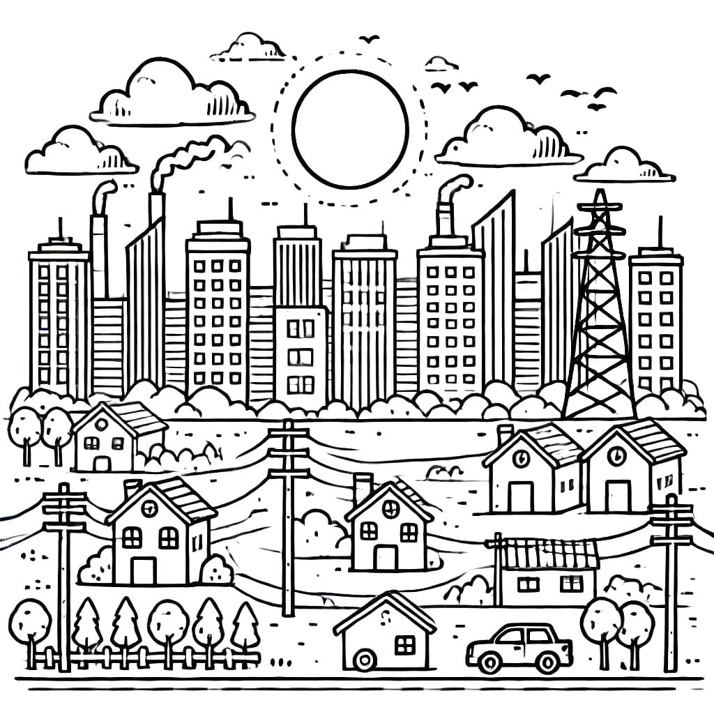 Desenho de Paisagem Urbana para Crianças de 3 Ano para Colorir