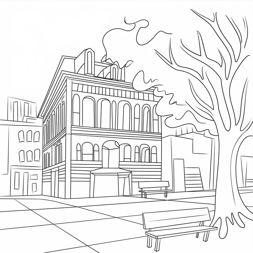 Desenho de Paisagem Urbana para Crianças de 4 Ano para Colorir