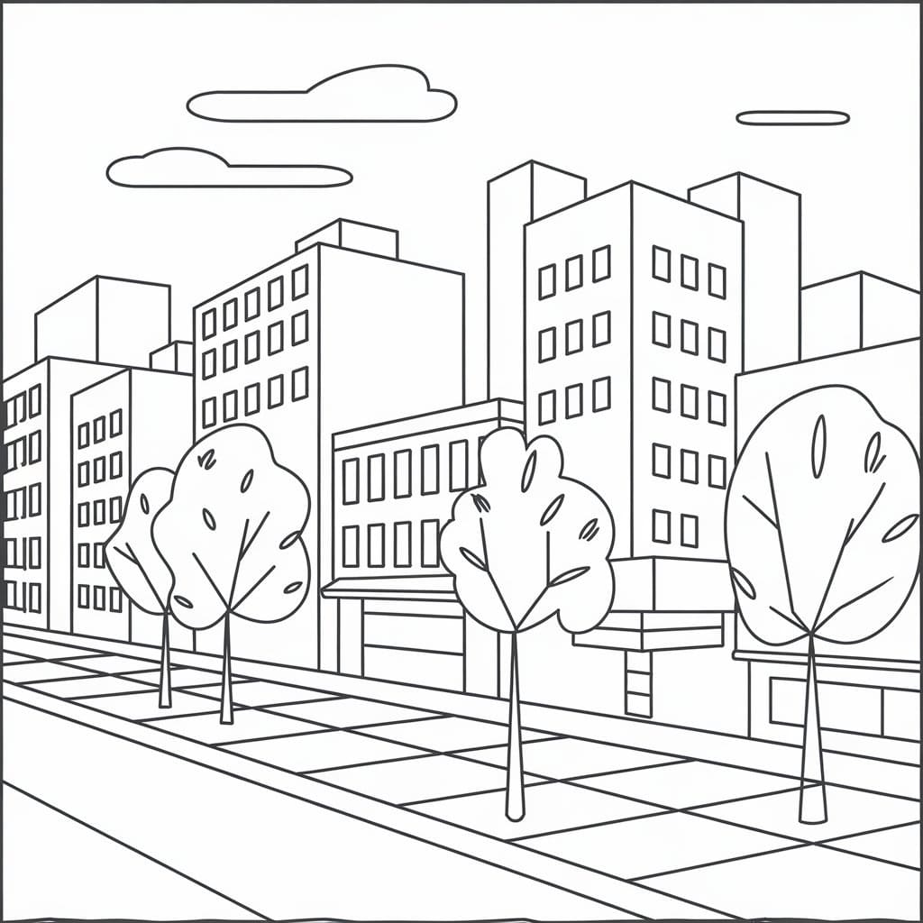 Desenho de Paisagem Urbana para Crianças de 5 Ano para Colorir