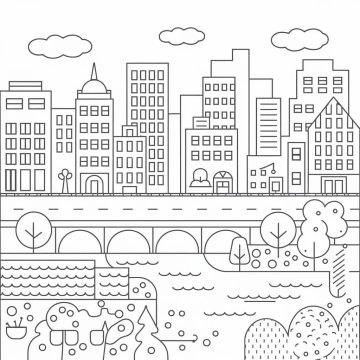 Desenho de Paisagem Urbana para crianças de 6 Ano para Colorir