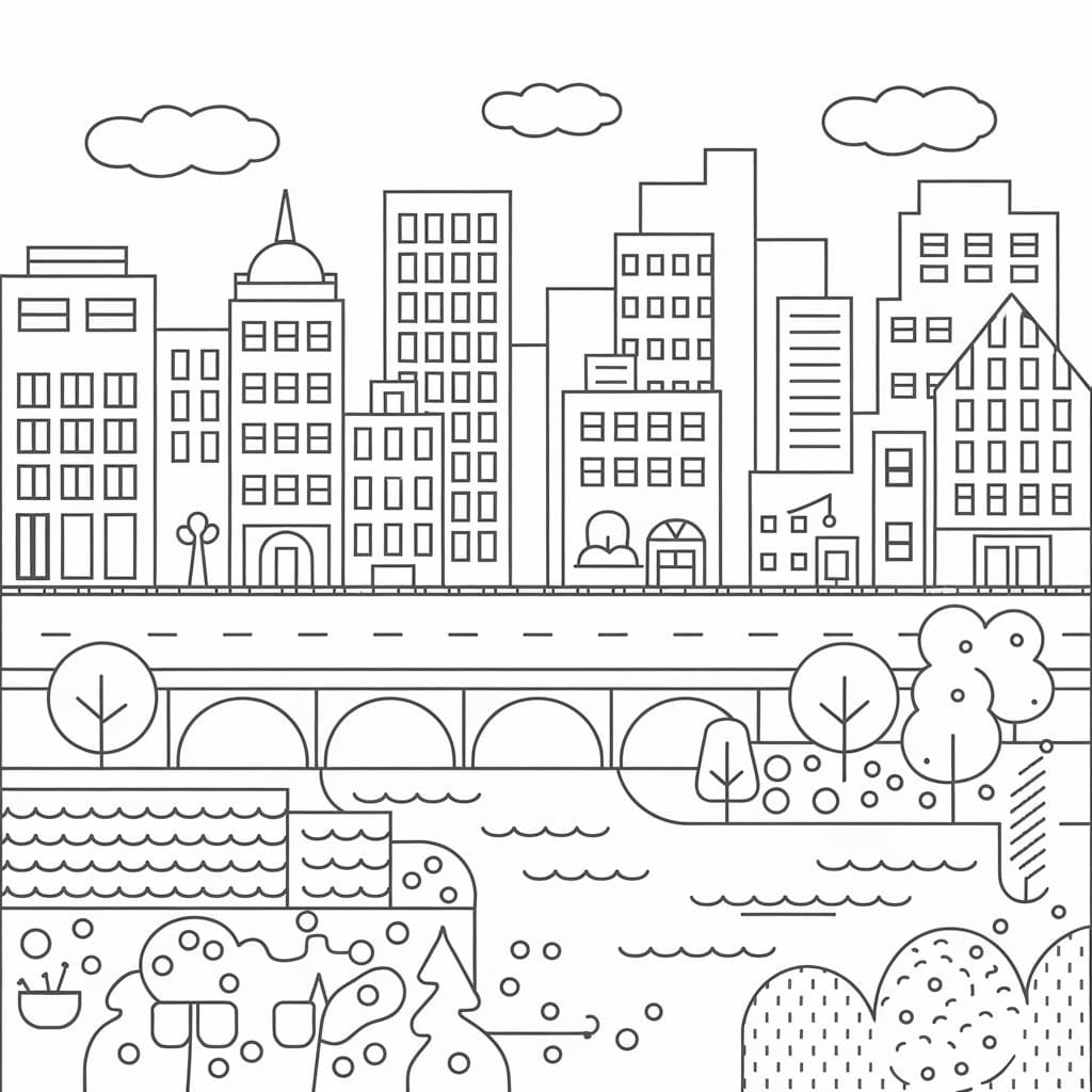 Desenho de Paisagem Urbana para Crianças de 6 Ano para Colorir