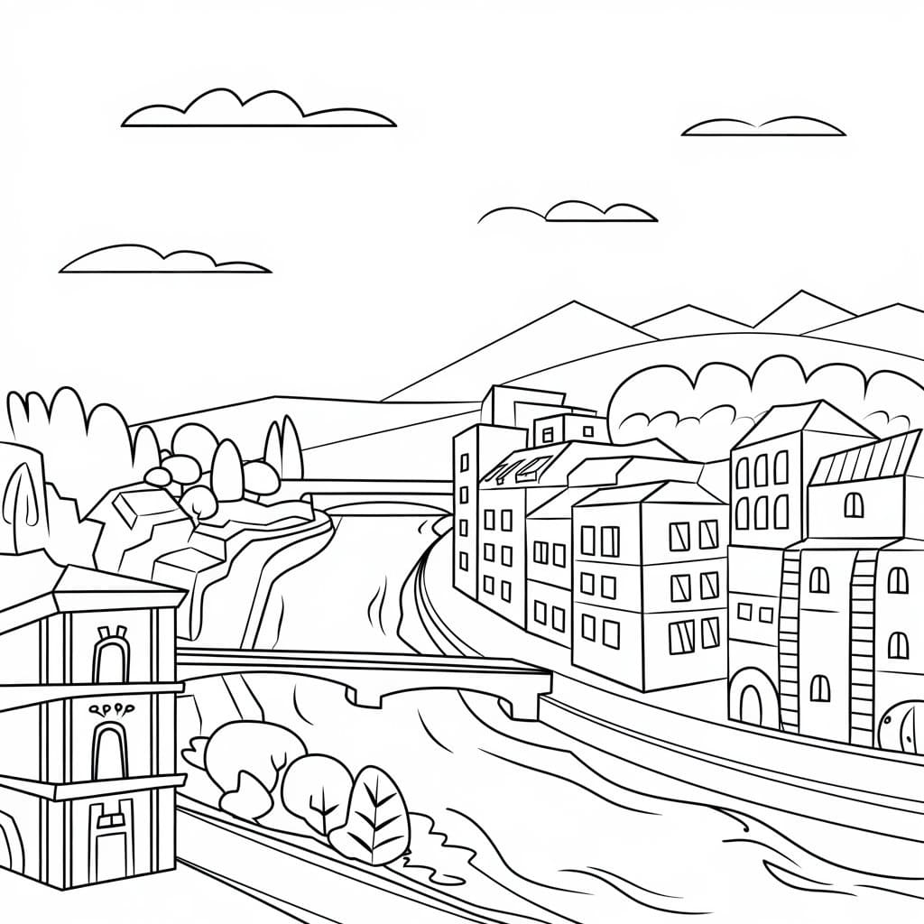 Desenho de Paisagem Urbana para Crianças para Colorir