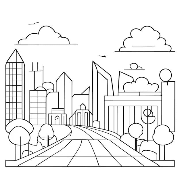 Desenho de Paisagem Urbana Simples para Colorir